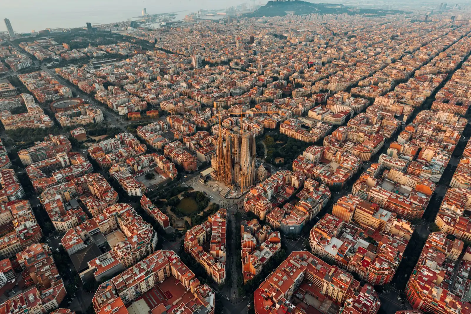 Aerial view of Barcelona's Eixample, the city where DelegaloAI has its office